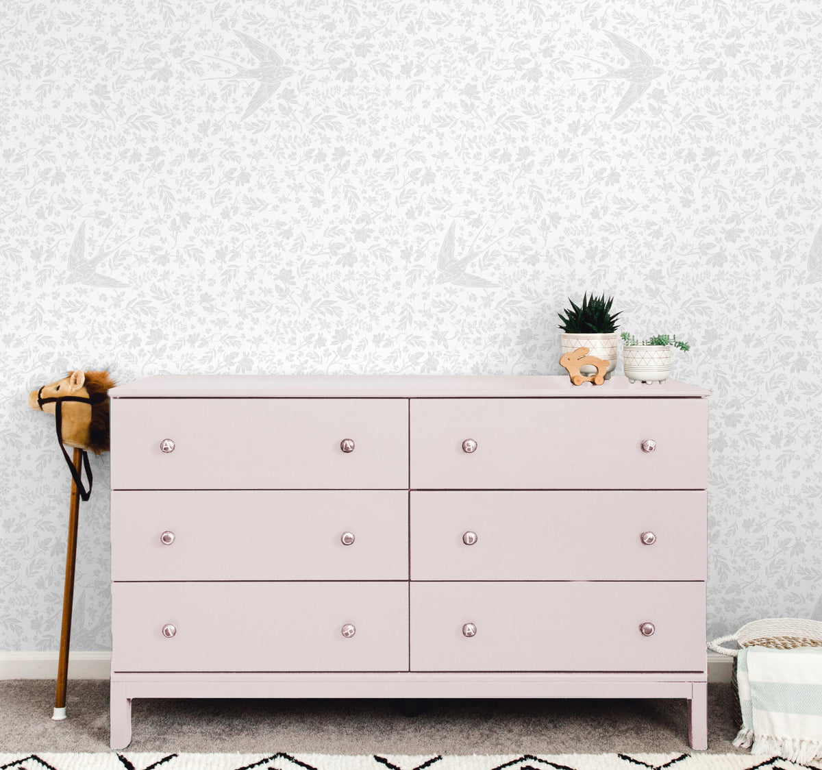 Little Birdie (Stencil) Floral Wallpaper - Wallpaper - Fable and Fawn