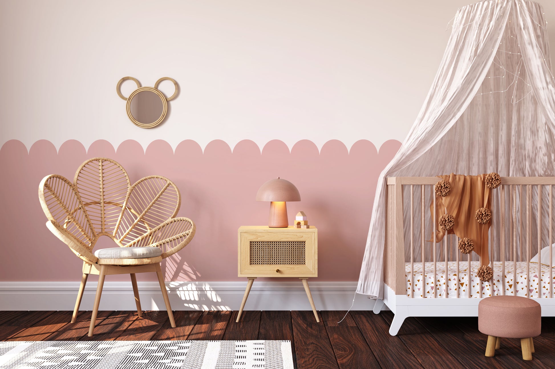 Peach Accent Wall Nursery Scallop Edge Kids Wallpaper (Blush