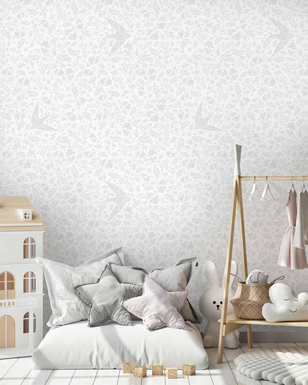 Little Birdie (Stencil) Floral Wallpaper - Wallpaper - Fable and Fawn