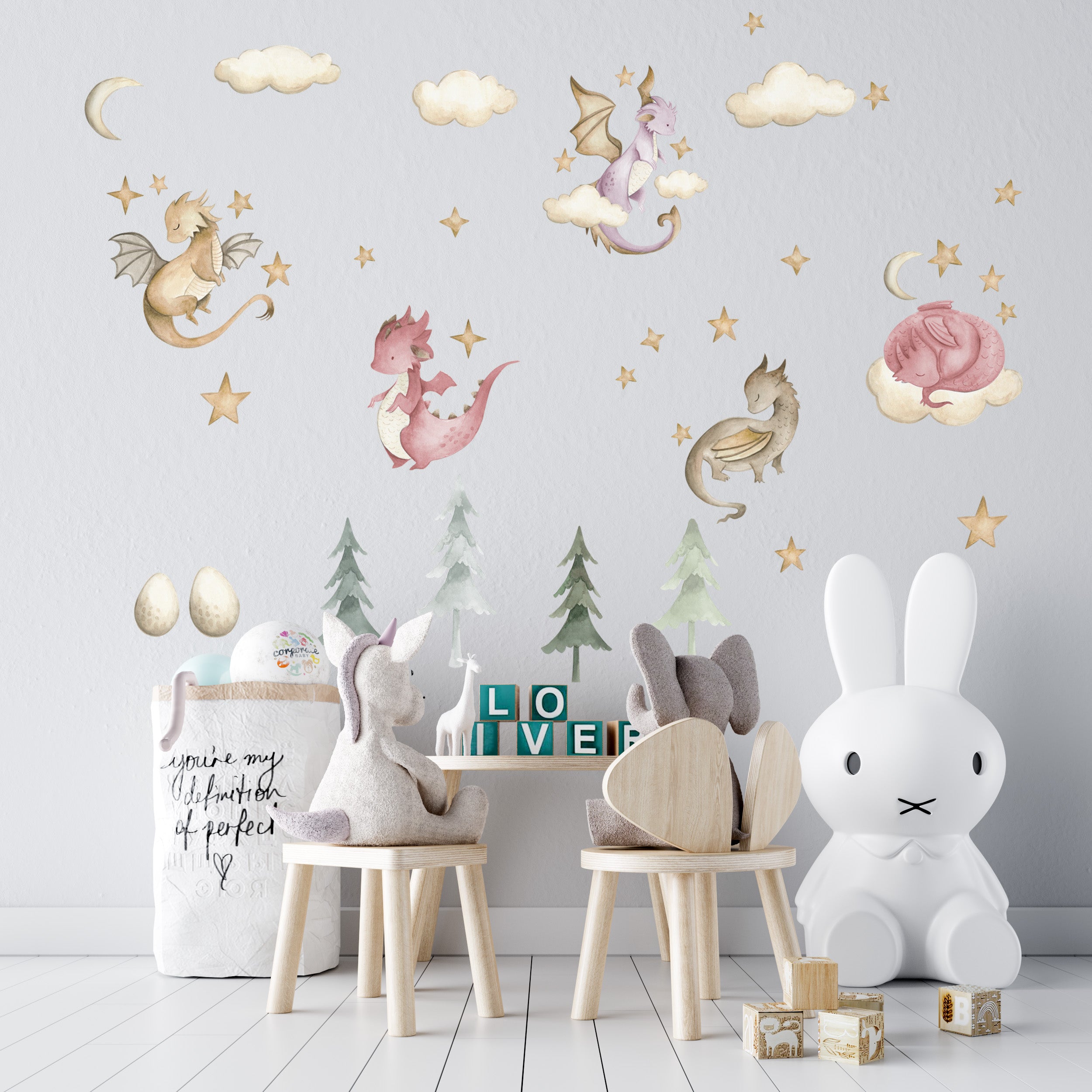 Baby Dragon Wall Decals - Green or Pink - Wall Decals - Fable and Fawn