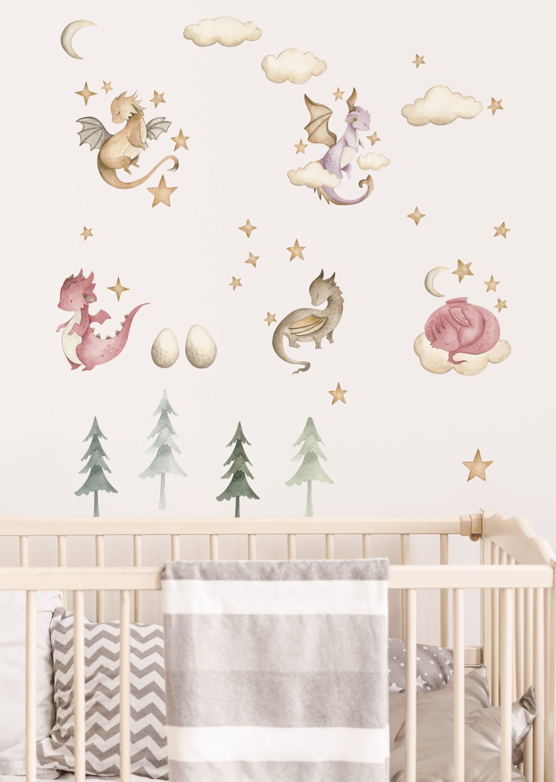 Baby Dragon Wall Decals - Green or Pink - Wall Decals - Fable and Fawn 