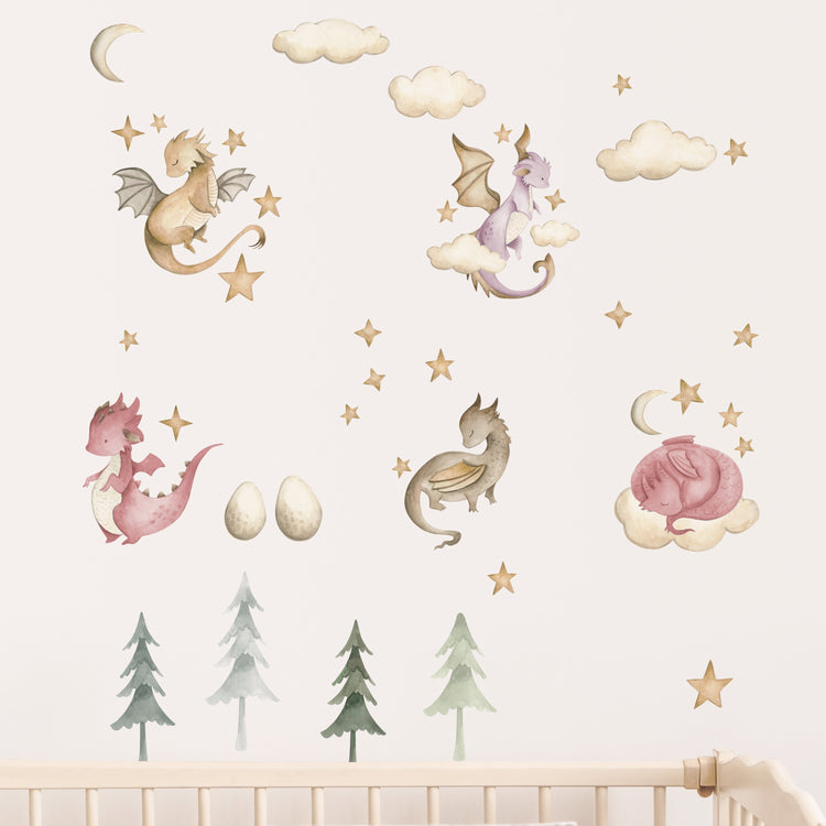 Baby Dragon Wall Decals - Green or Pink - Wall Decals - Fable and Fawn
