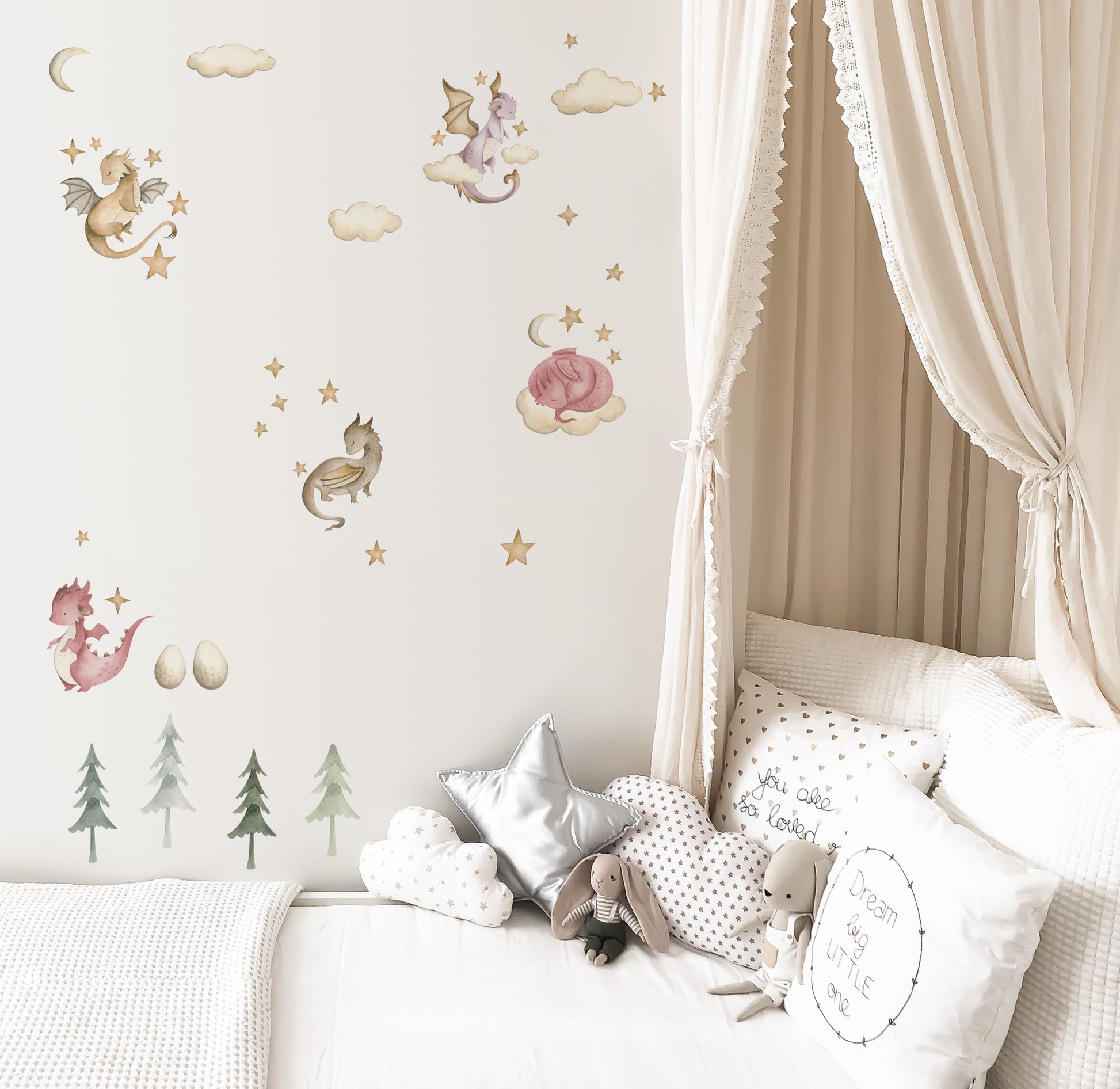 Baby Dragon Wall Decals - Green or Pink - Wall Decals - Fable and Fawn 