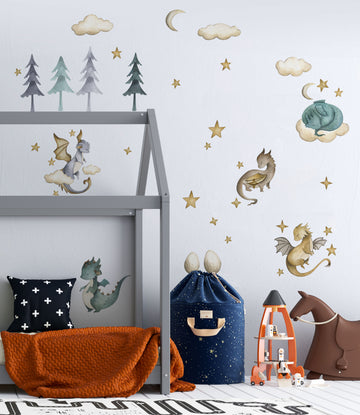 Baby Dragon Wall Decals - Green or Pink - Wall Decals - Fable and Fawn