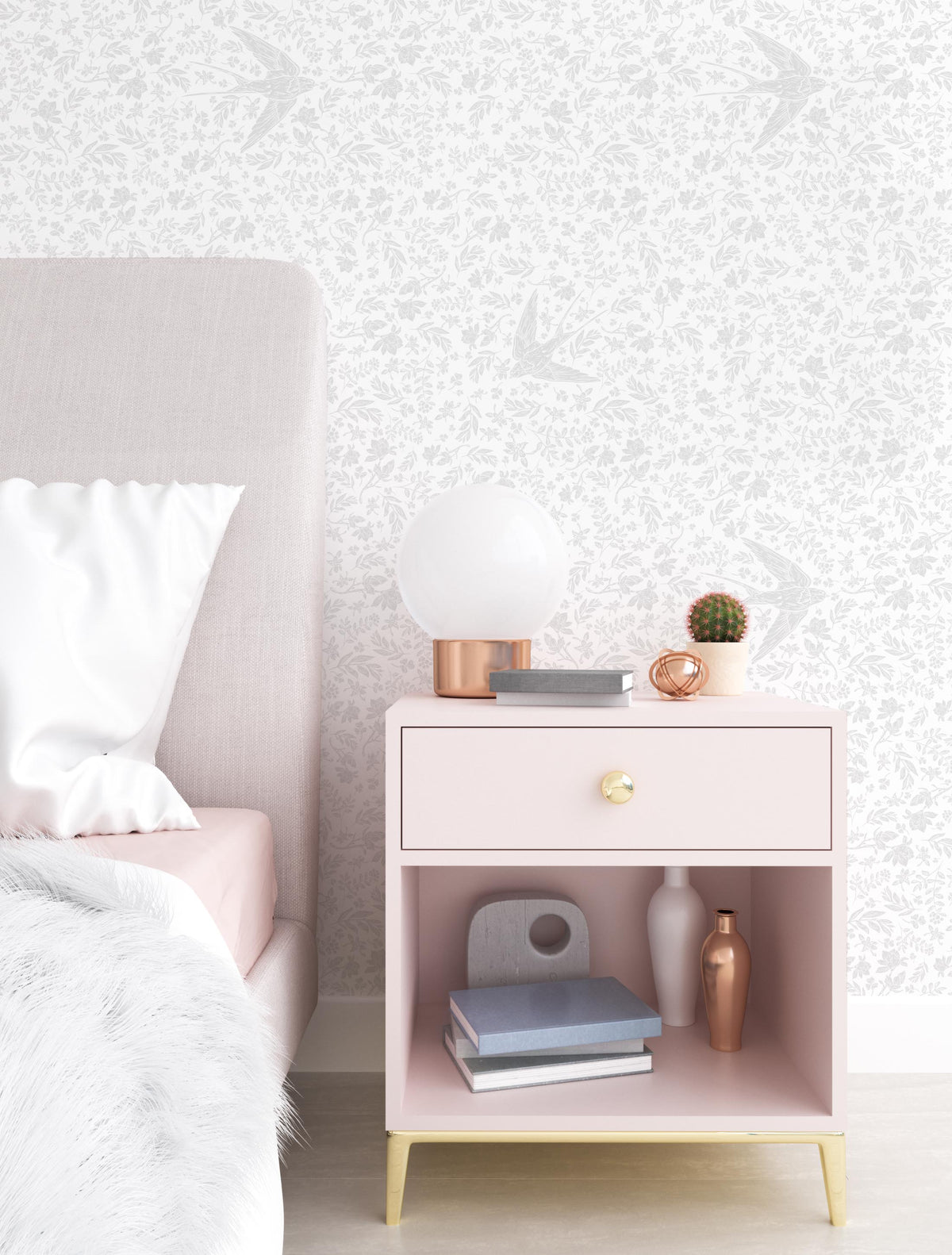 Little Birdie (Stencil) Floral Wallpaper - Wallpaper - Fable and Fawn