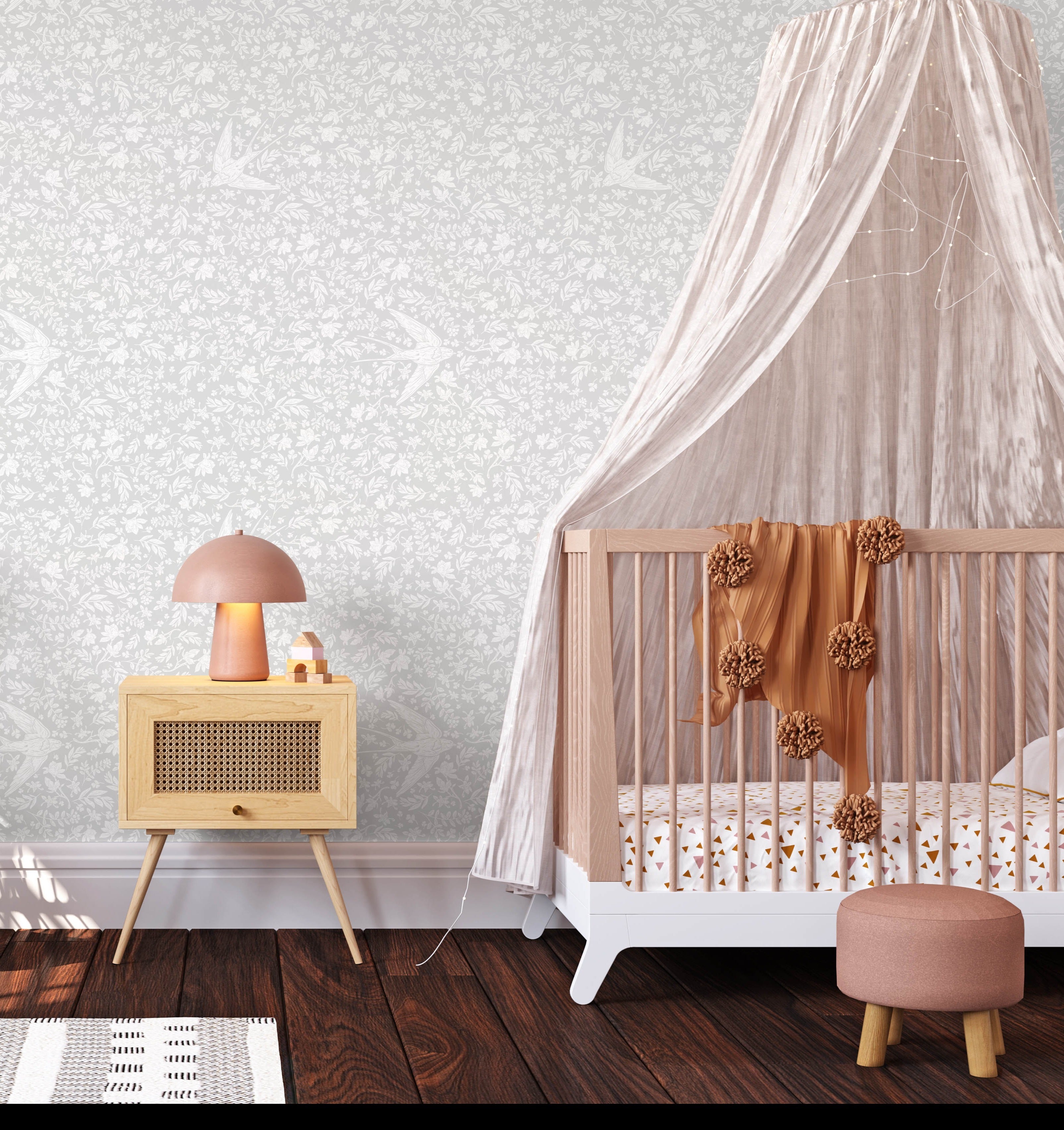 Little Birdie Wallpaper (Soft Grey) - Wallpaper - Fable and Fawn
