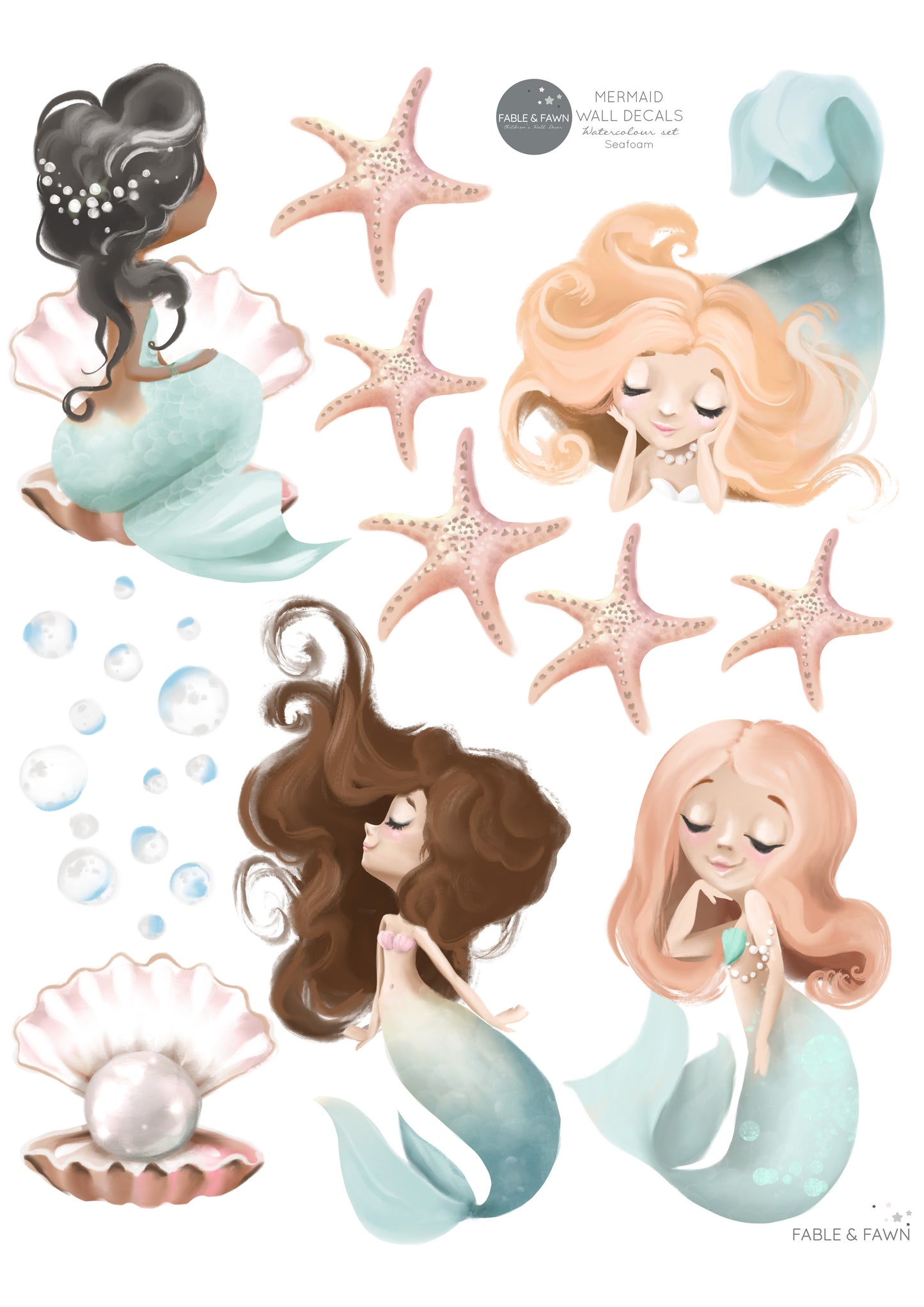 Mermaid Wall Decals (Seafoam) - Wall Decals - Fable and Fawn 