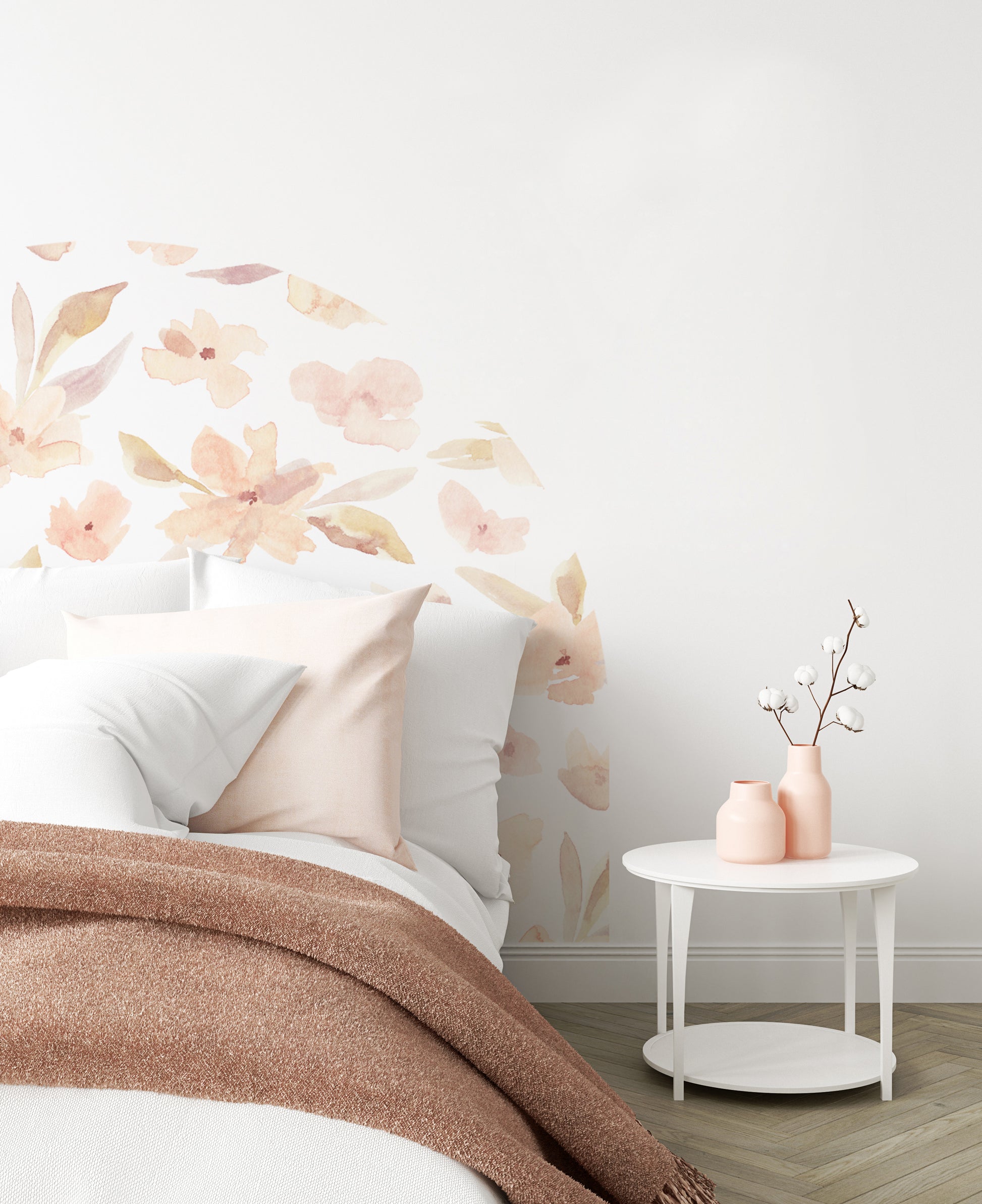 Bedhead Wall Decal (Peach Floral) - Wall Decals - Fable and Fawn 