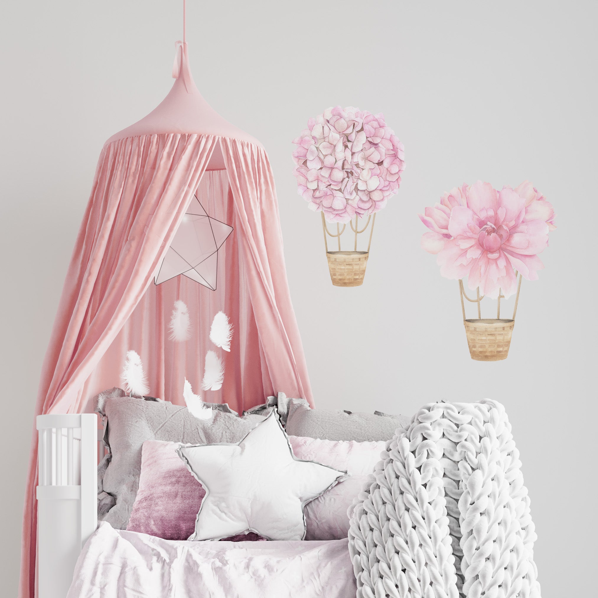 Floral Hot Air Balloons (Pink) - Wall Decals - Fable and Fawn