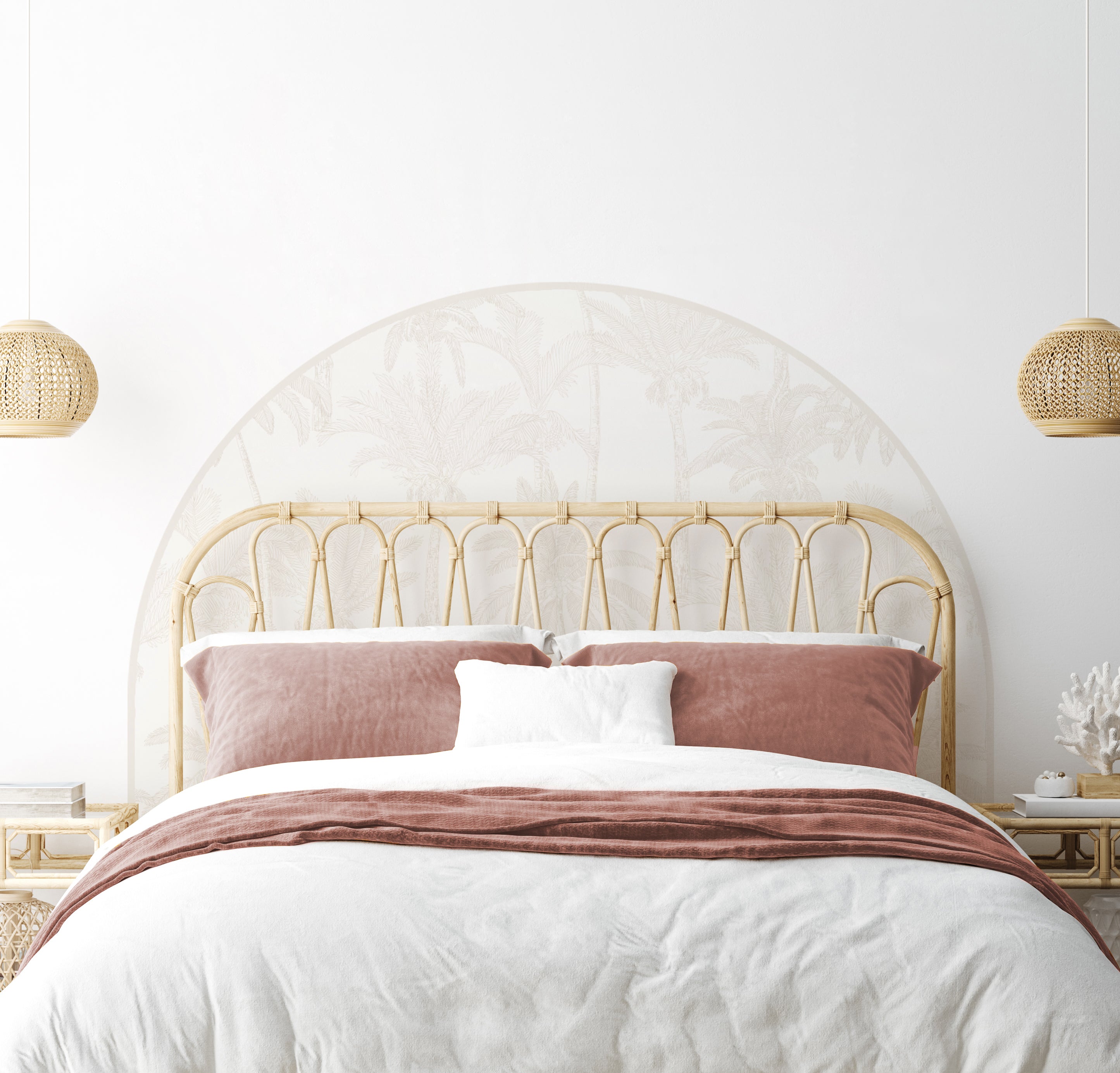 Bedhead Wall Decal (Beige Palms) - Wall Decals - Fable and Fawn