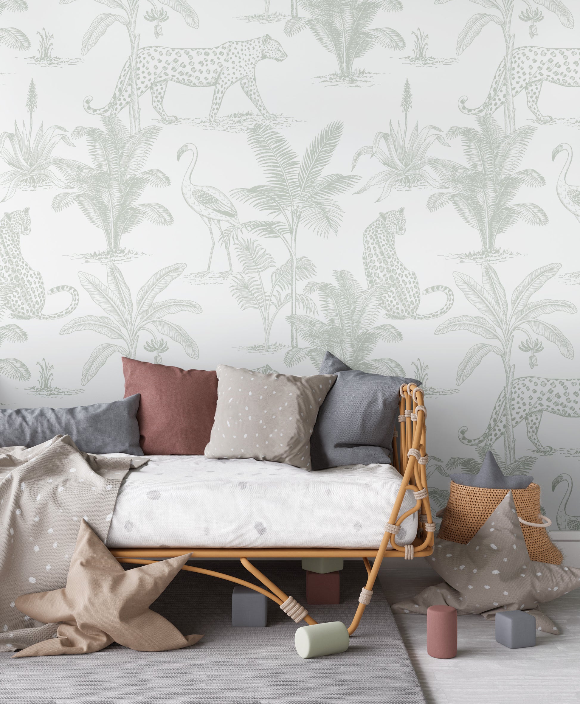 Safari Wallpaper | Leopard (Sage) - Wallpaper - Fable and Fawn 