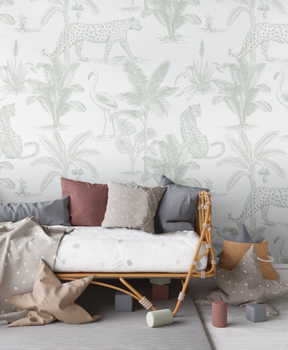 Safari Wallpaper | Leopard (Sage) - Wallpaper - Fable and Fawn 