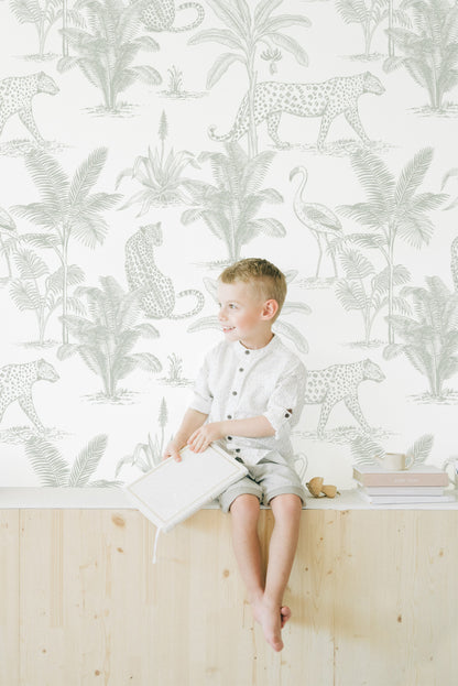 Safari Wallpaper | Leopard (Sage) - Wallpaper - Fable and Fawn 