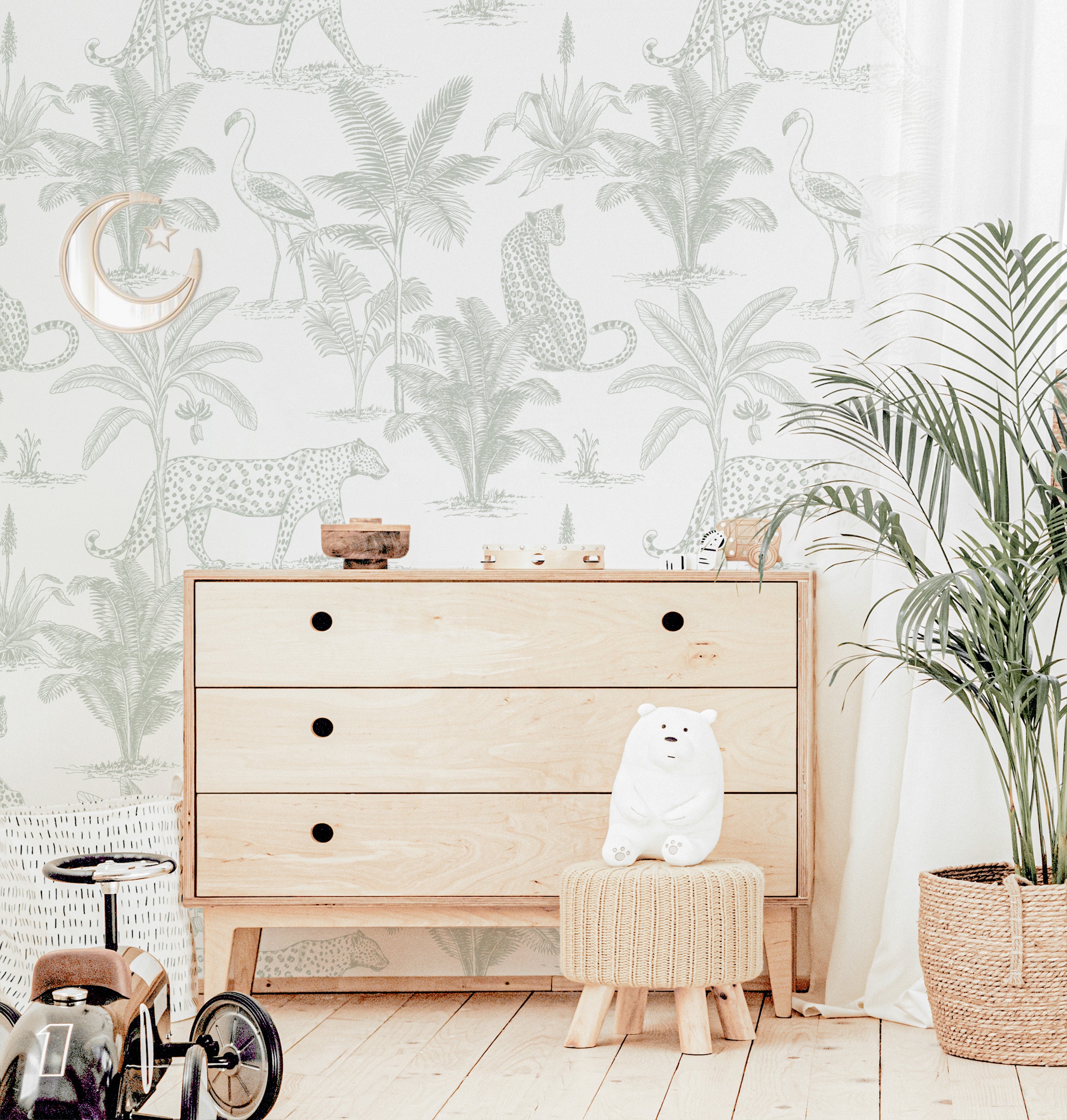 Safari Wallpaper | Leopard (Sage) - Wallpaper - Fable and Fawn