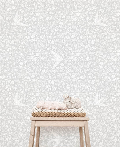 Little Birdie Wallpaper (Soft Grey) - Wallpaper - Fable and Fawn 