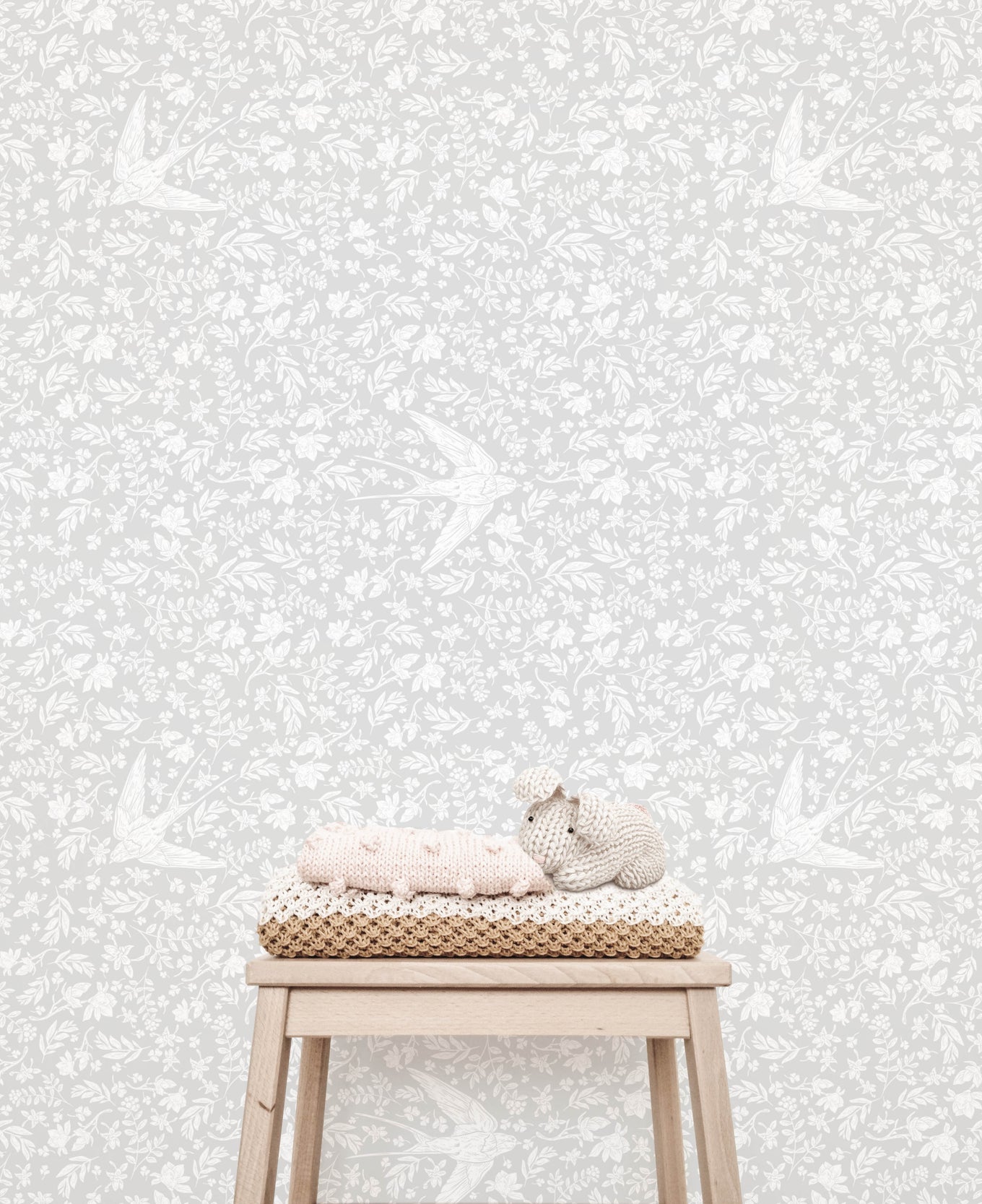 Little Birdie Wallpaper (Soft Grey) - Wallpaper - Fable and Fawn