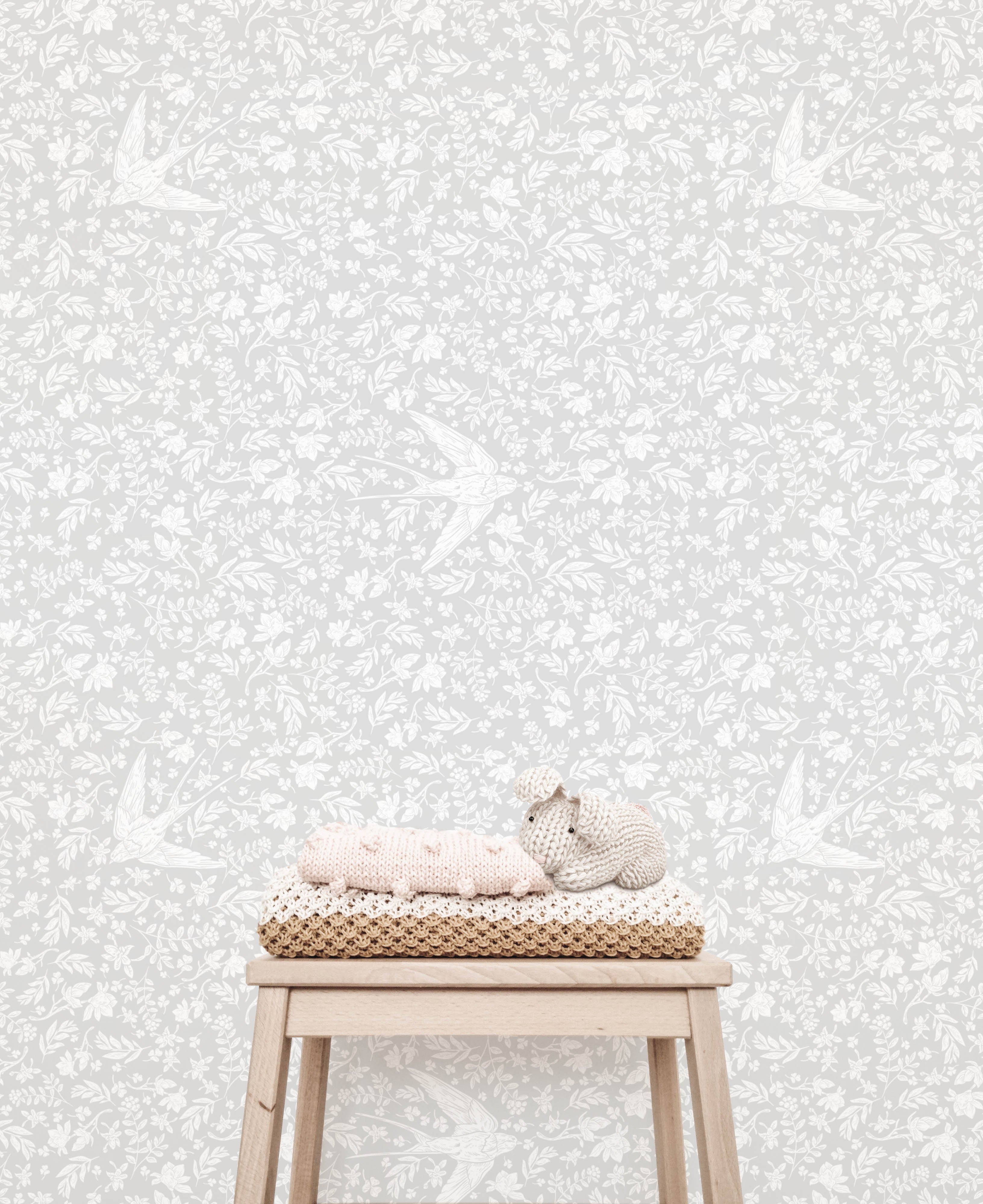 Little Birdie Wallpaper (Soft Grey) - Wallpaper - Fable and Fawn