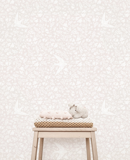Little Birdie (Soft Pink) | Floral Wallpaper - Wallpaper - Fable and Fawn 