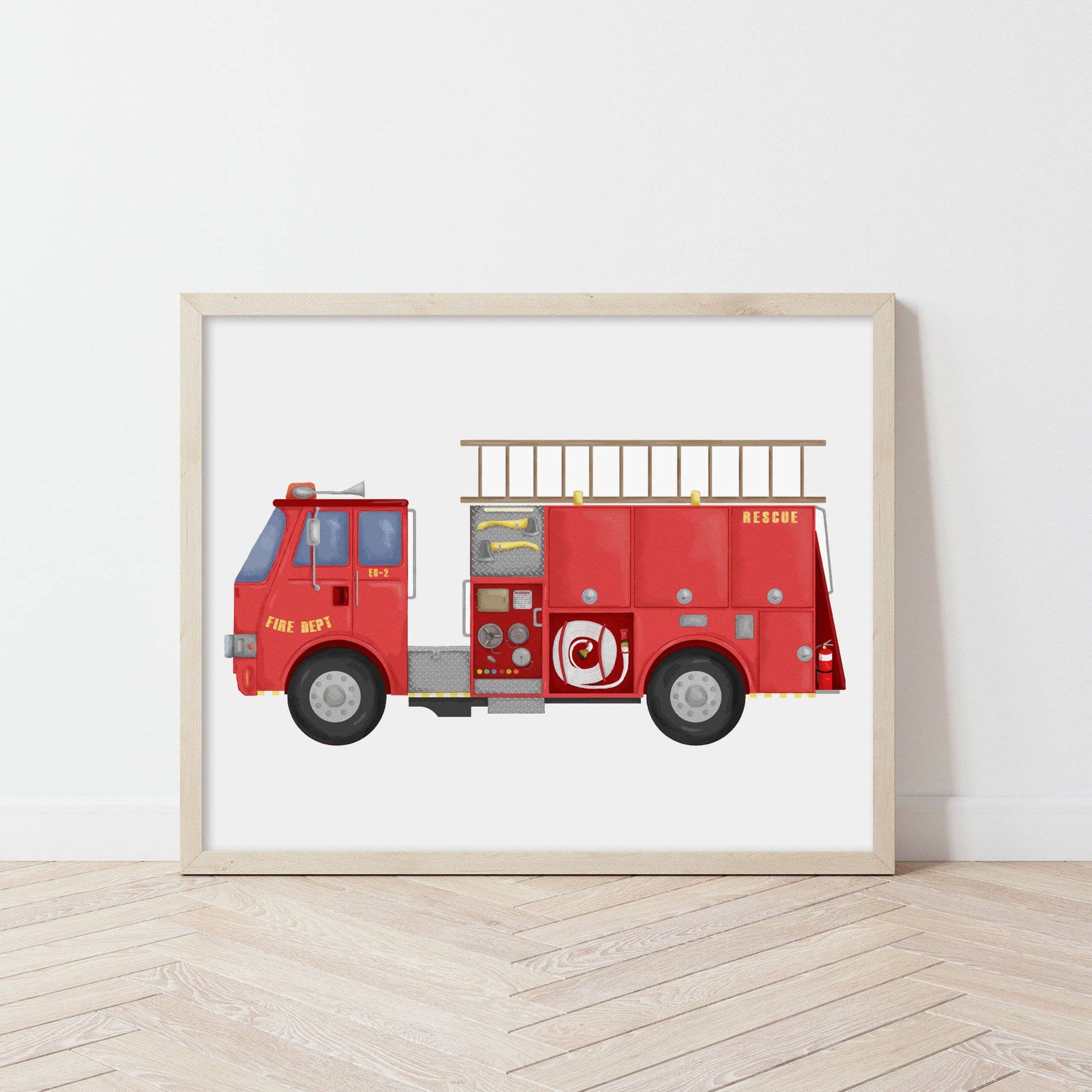 Fire Engine Print | Personalised Word Print - Kids Wall Art - Fable and Fawn 