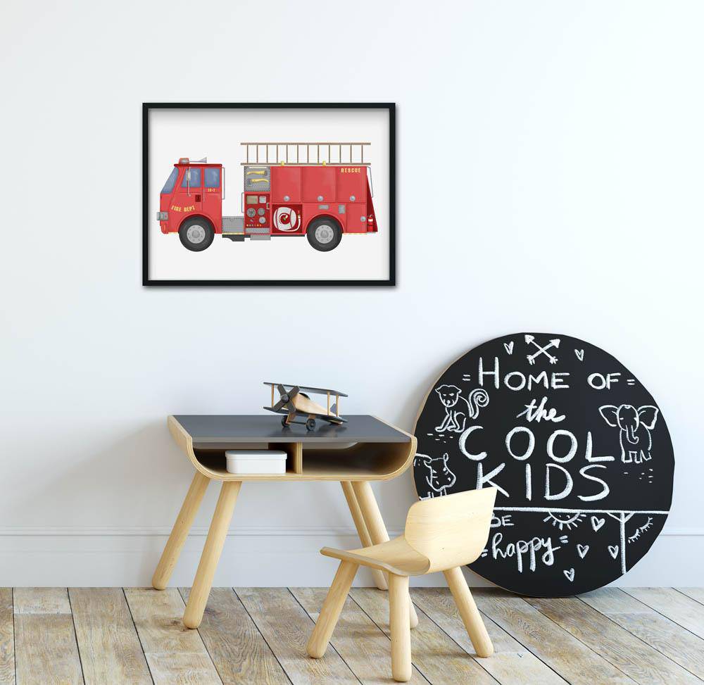 Fire Engine Print | Personalised Word Print - Kids Wall Art - Fable and Fawn 