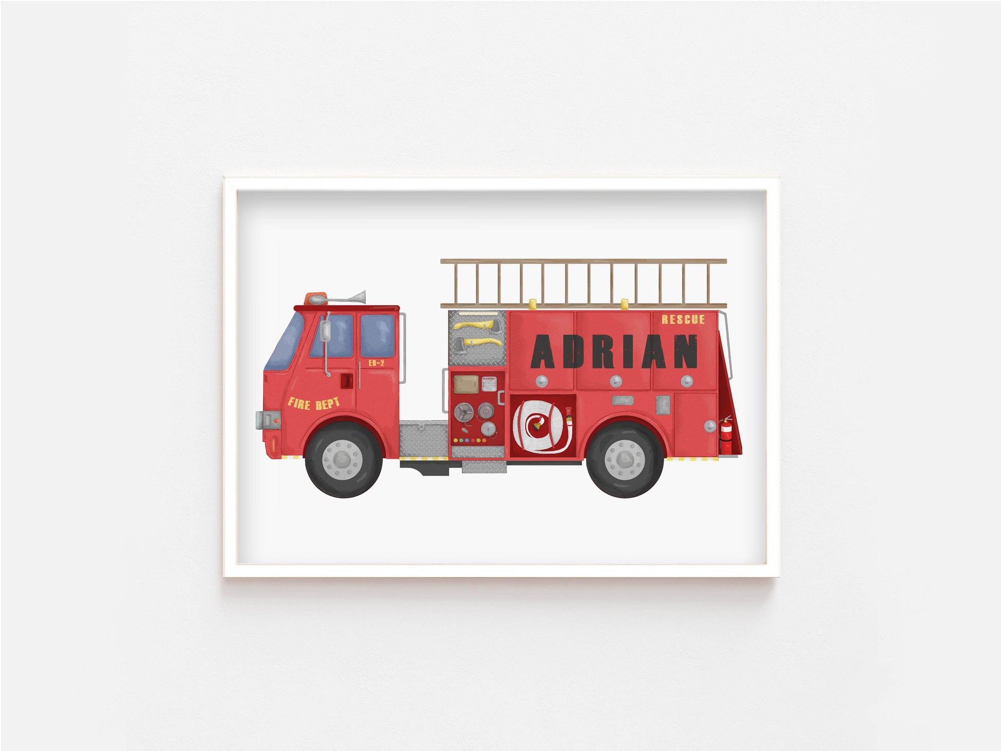 Fire Engine Print | Personalised Word Print - Kids Wall Art - Fable and Fawn 