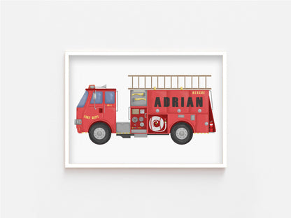 Fire Engine Print | Personalised Word Print - Kids Wall Art - Fable and Fawn 