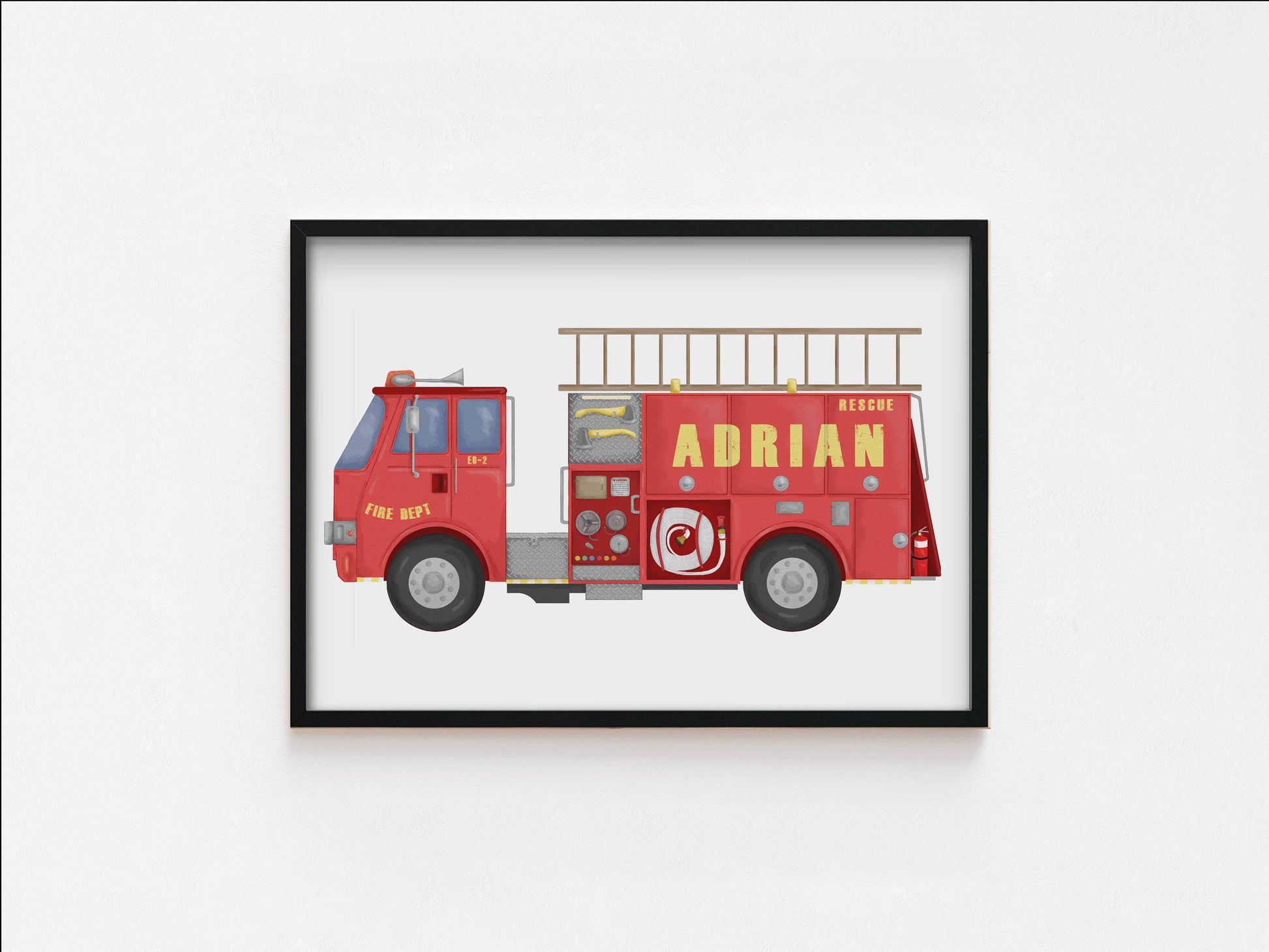 Fire Engine Print | Personalised Word Print - Kids Wall Art - Fable and Fawn 