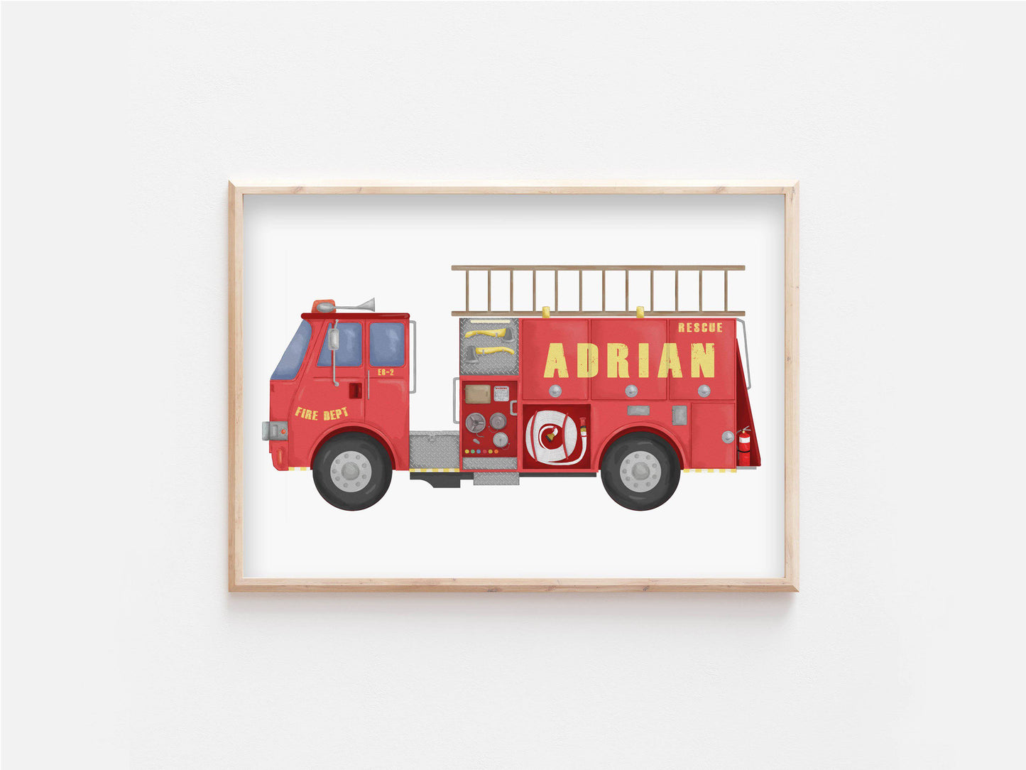Fire Engine Print | Personalised Word Print - Kids Wall Art - Fable and Fawn 