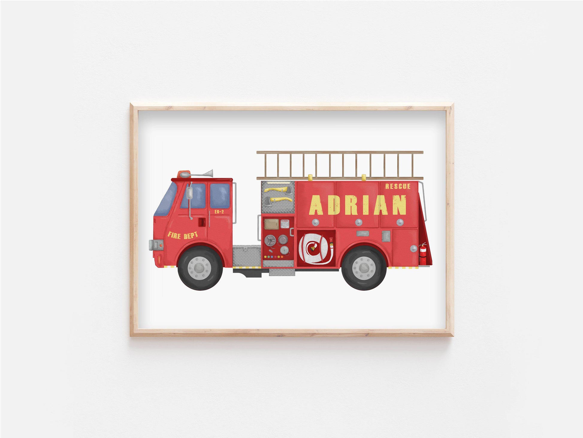 Fire Engine Print | Personalised Word Print - Kids Wall Art - Fable and Fawn 