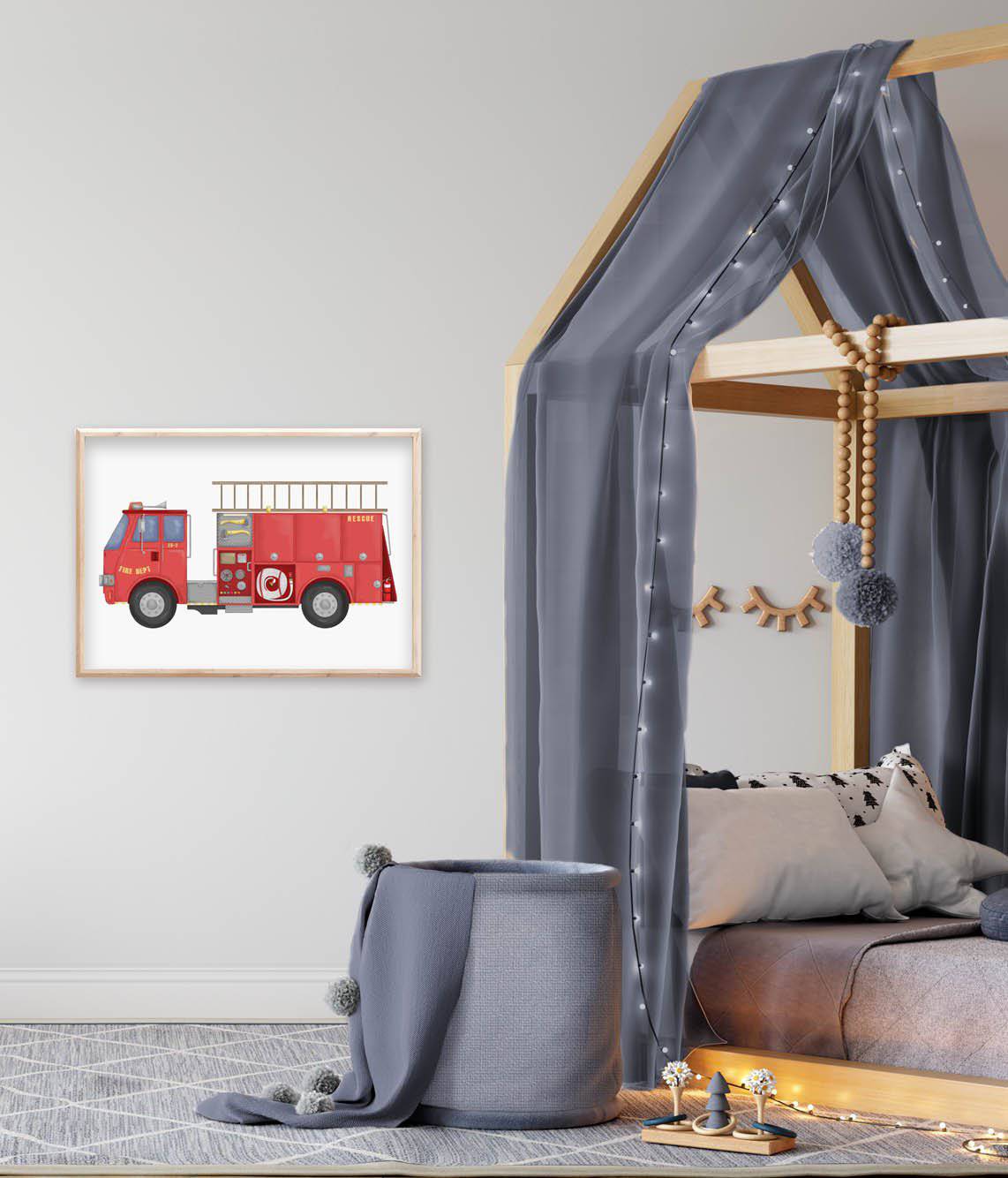 Fire Engine Print | Personalised Word Print - Kids Wall Art - Fable and Fawn 