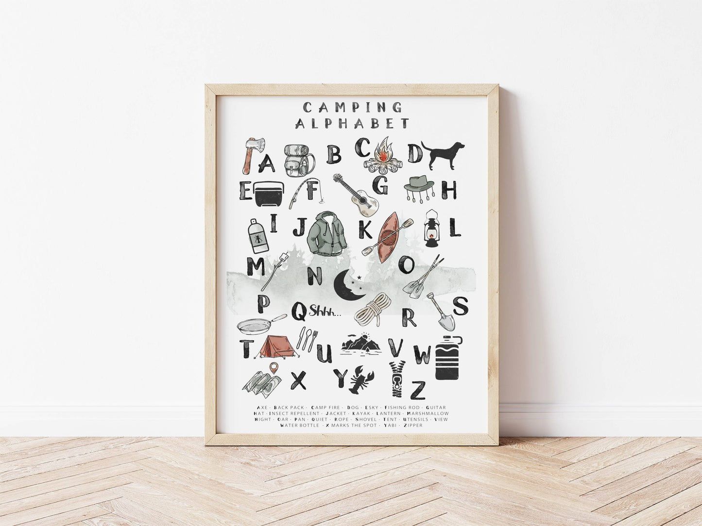 Camping Alphabet Print - Kids Wall Art - Fable and Fawn 