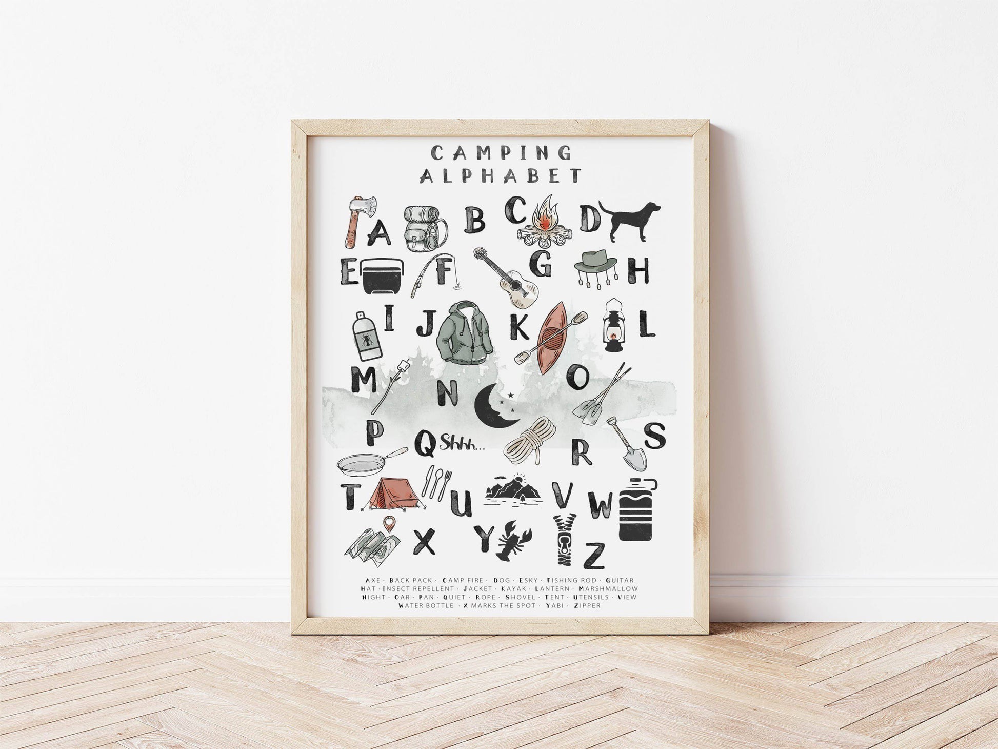 Camping Alphabet Print - Kids Wall Art - Fable and Fawn 