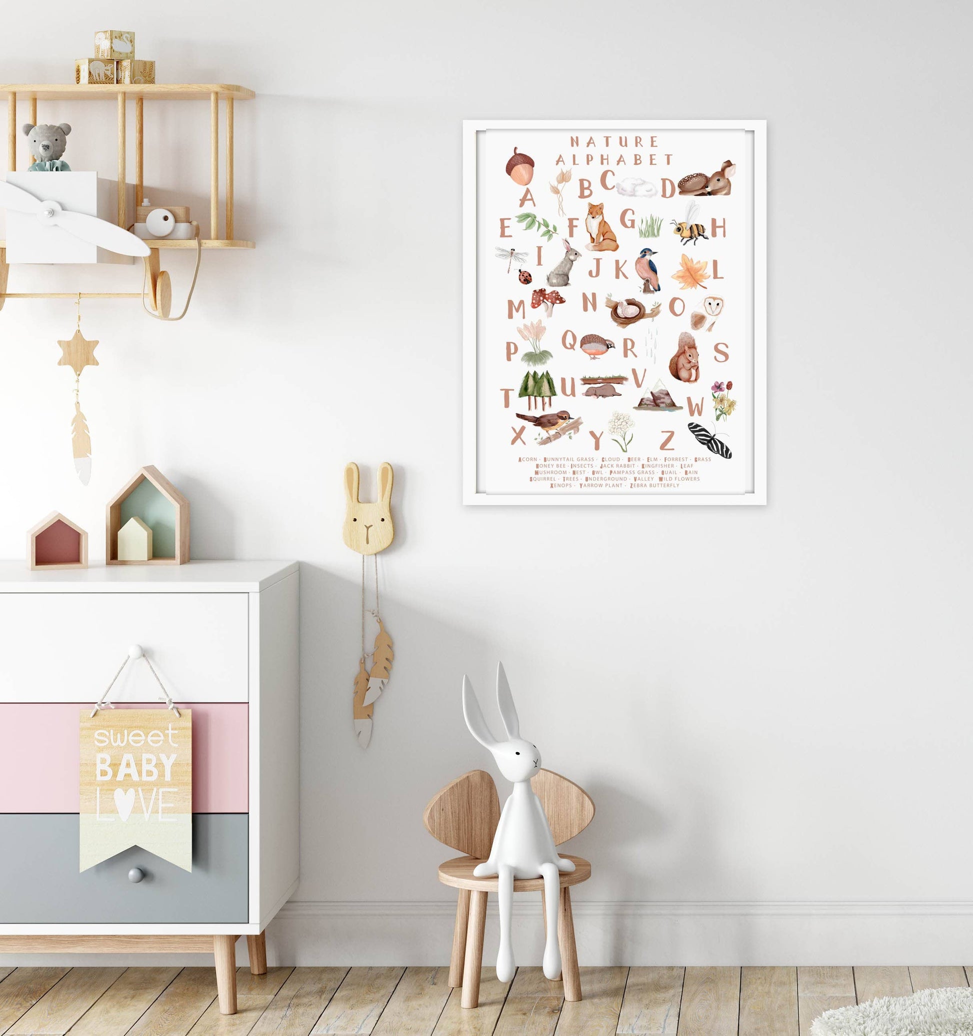 Woodland Alphabet Print (Blush) - PRINT - Fable and Fawn 