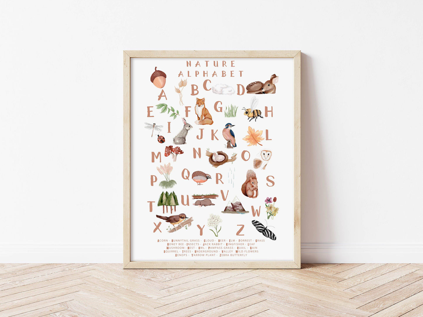 Woodland Alphabet Print (Blush) - PRINT - Fable and Fawn 