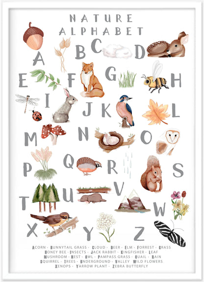 Woodland Alphabet Print (Charcoal) - PRINT - Fable and Fawn 
