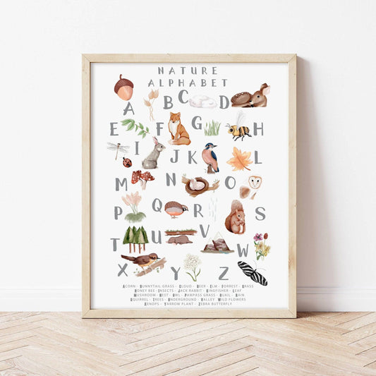 Woodland Alphabet Print (Charcoal) - PRINT - Fable and Fawn 
