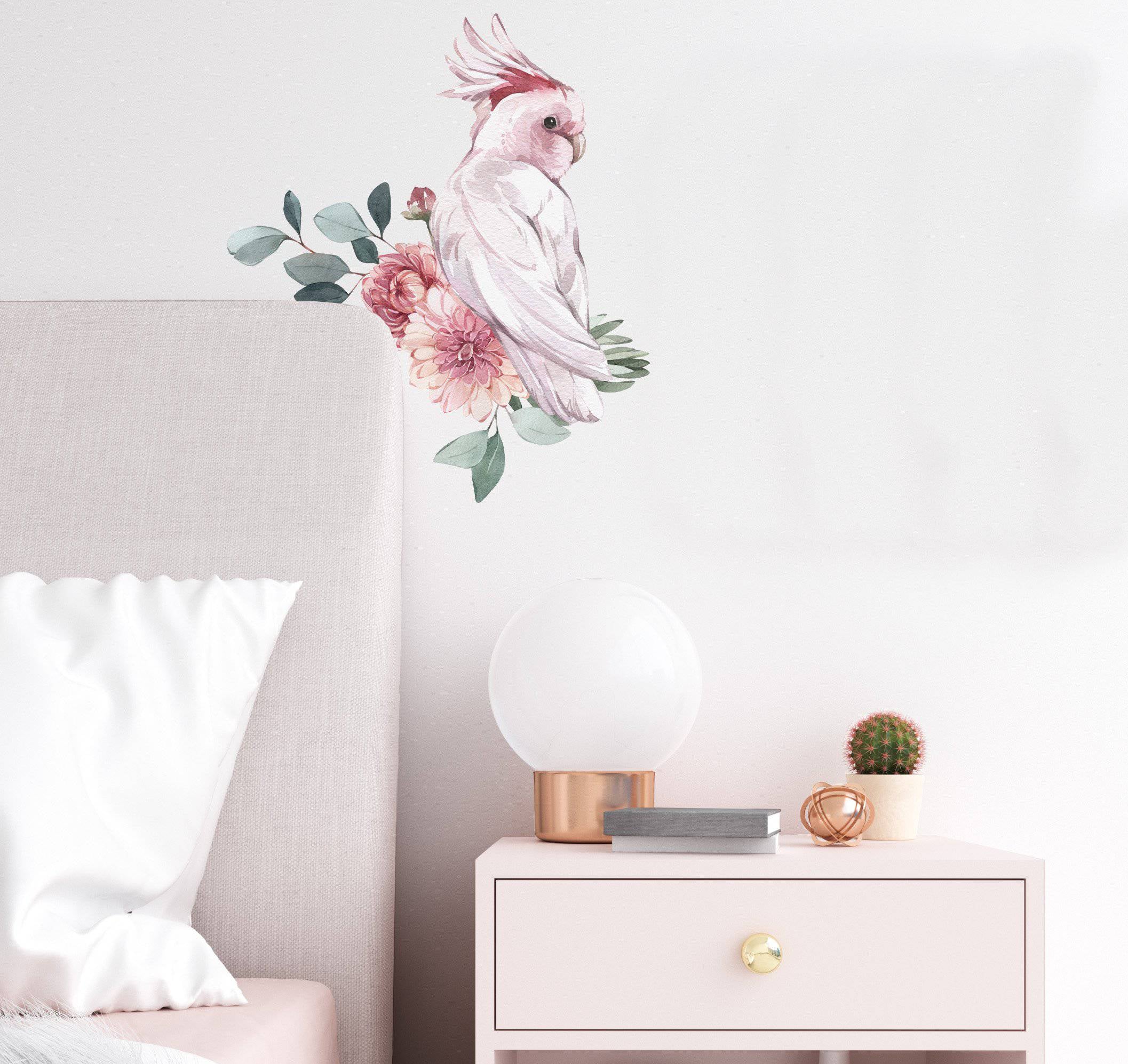 Pink Cockatoo & Flower Wall Decals - Wall Decals - Fable and Fawn
