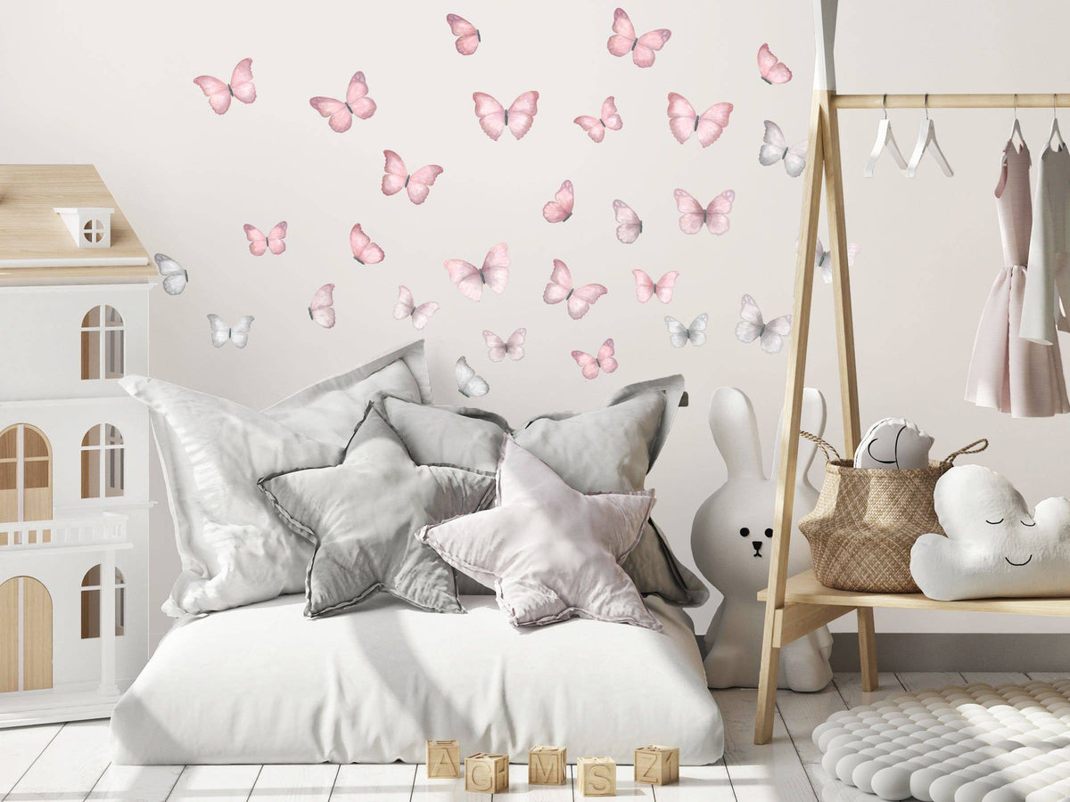 Butterfly Wall Decals (Pink & Grey) - Wall Decals - Fable and Fawn