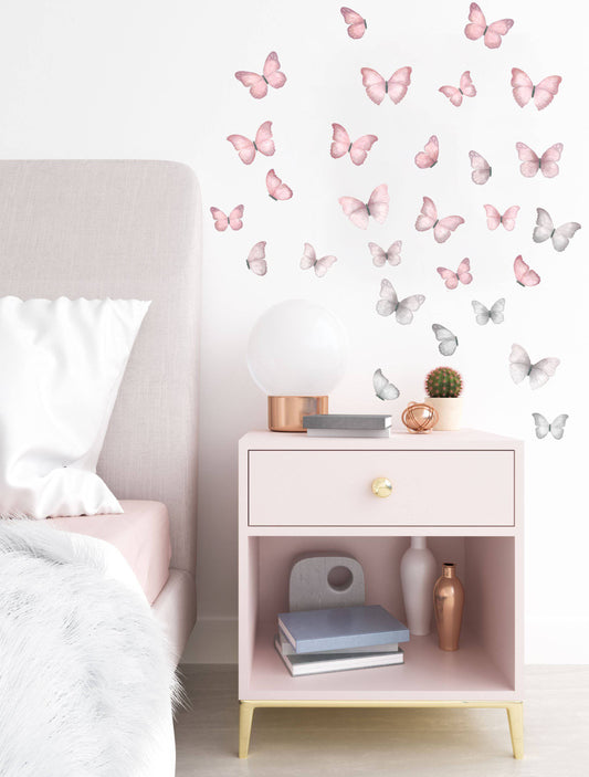 Butterfly Wall Decals (Pink & Grey) - Wall Decals - Fable and Fawn 