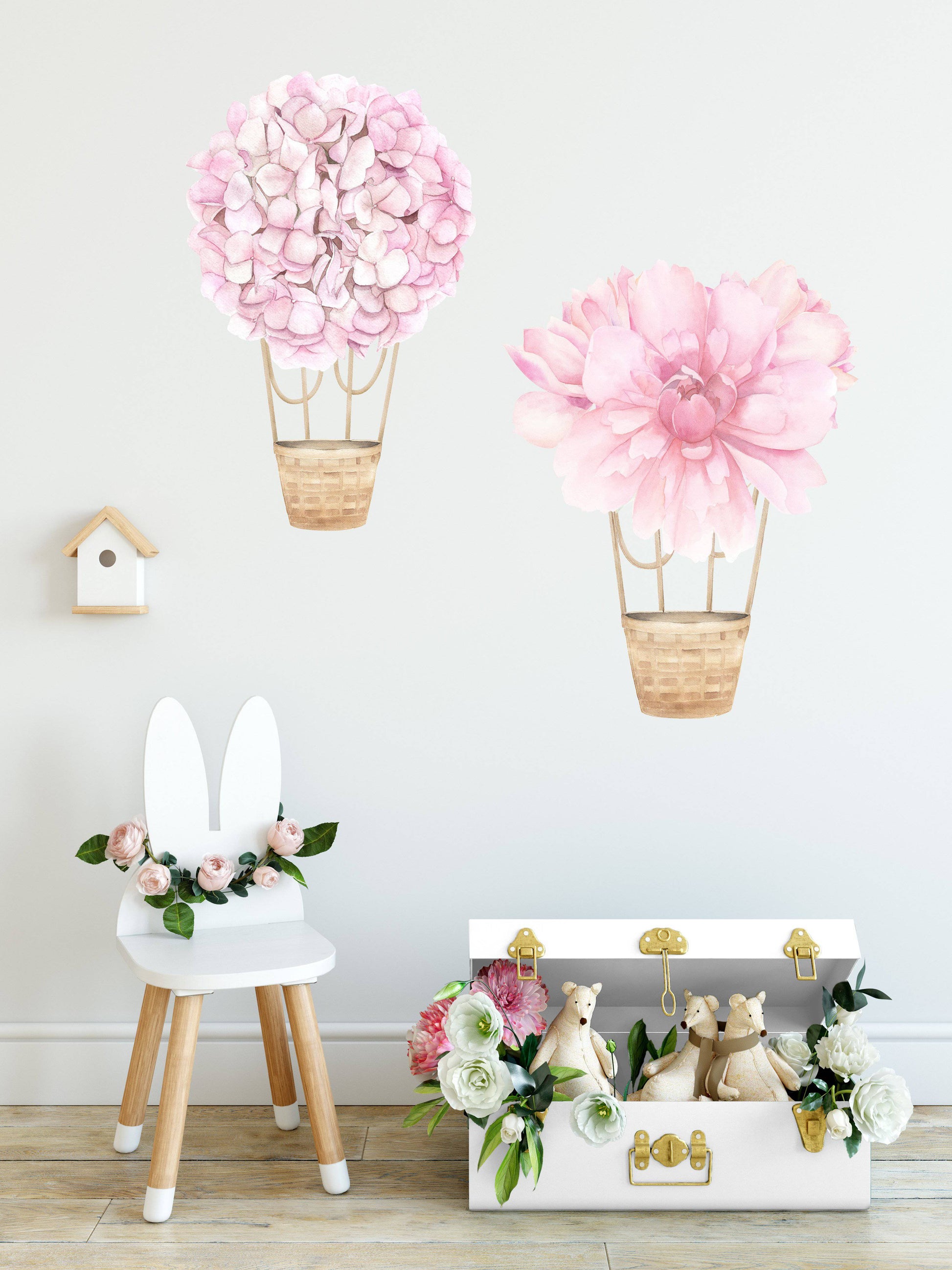Floral Hot Air Balloons (Pink) - Wall Decals - Fable and Fawn 