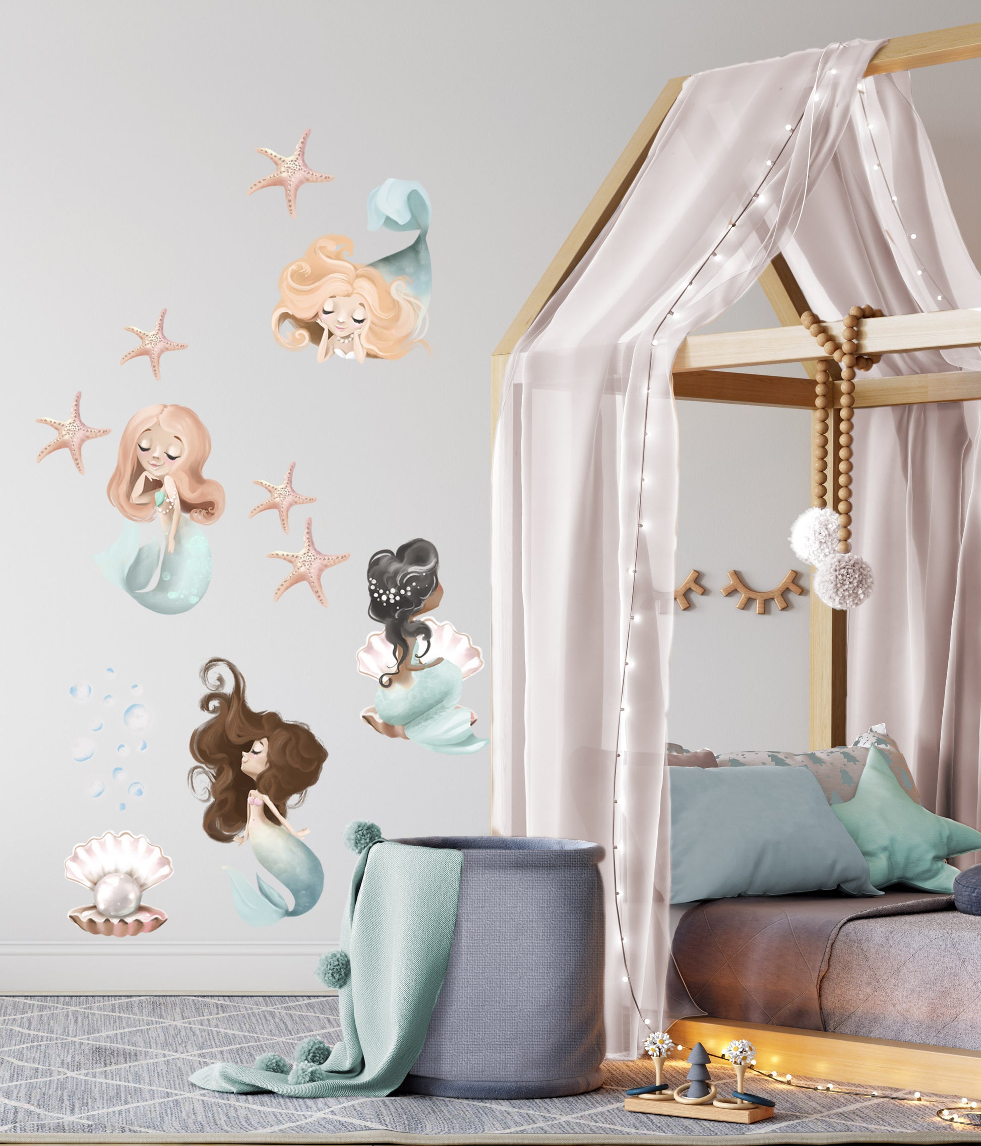 Mermaid Wall Decals (Seafoam) - Wall Decals - Fable and Fawn 